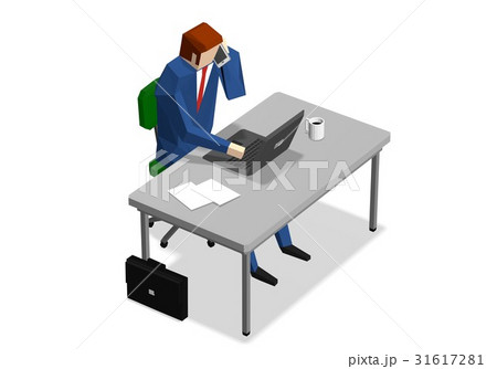 机に向かうのイラスト素材