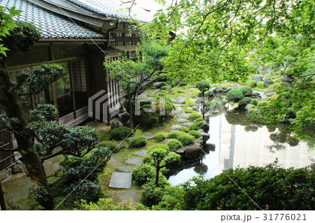 庭 庭園 日本庭園 敷石 和 日本家屋 縁側の写真素材