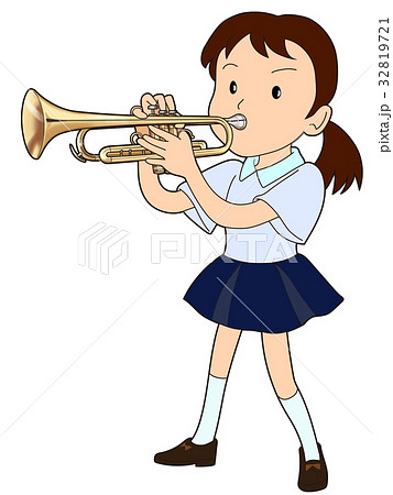 女の子 高校生 吹奏楽 楽器のイラスト素材 Pixta