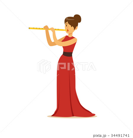 女性フルート奏者のイラスト素材