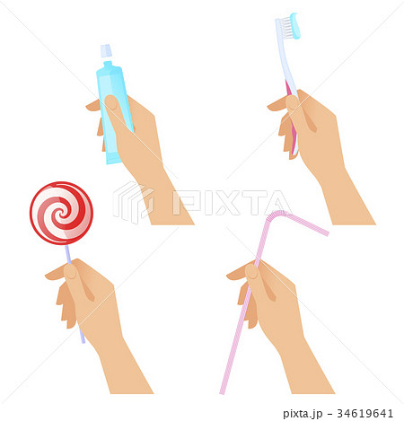 手 歯ブラシ キャンディー 飴のイラスト素材