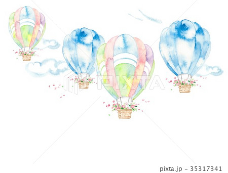 気球 水彩 虹色 七色のイラスト素材
