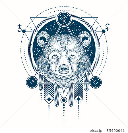 刺青 イラスト ジオメトリック 景色のイラスト素材