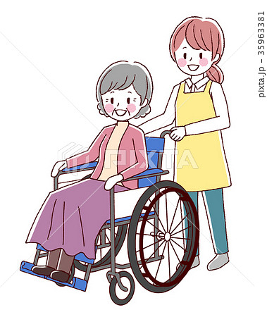 車椅子 おばあさん シニア 座るのイラスト素材
