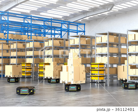 ロボット 物流 倉庫 運搬のイラスト素材