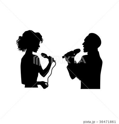 女性 イラスト シルエット 歌うの写真素材
