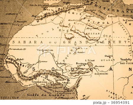 アフリカ 地図 サハラ砂漠 古地図の写真素材