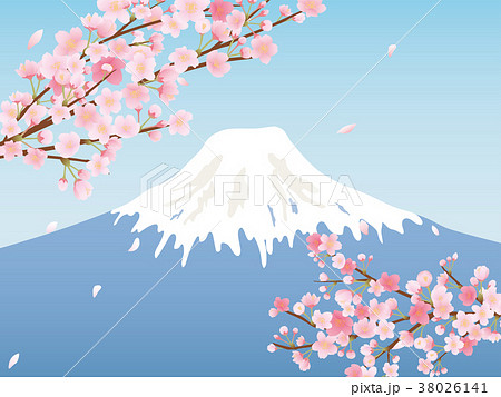 富士山 富士 ソメイヨシノ 桜のイラスト素材