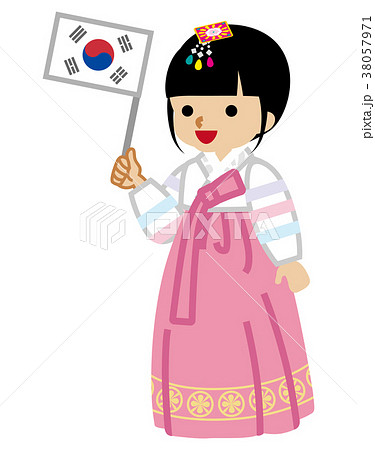 女の子 韓国人 国旗 チマチョゴリのイラスト素材