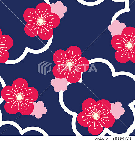 和柄 パターン 紺色 花柄のイラスト素材