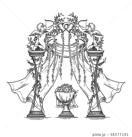 薔薇 つるバラ 花 アーチのイラスト素材