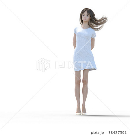 なびく 風 女性 ワンピースのイラスト素材