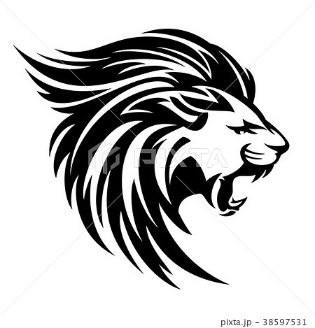 動物 ライオン イラスト 白黒 ブラック 挿絵のイラスト素材