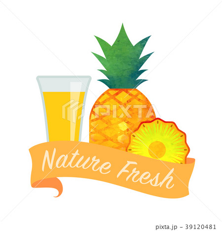 パイナップル ジュース 水彩画 ベクターのイラスト素材