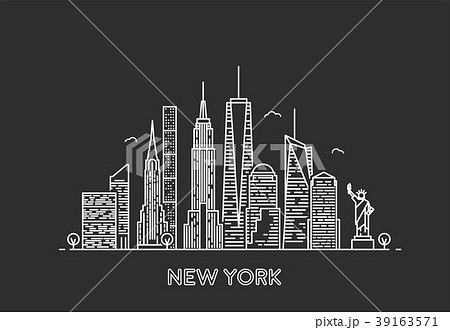 アメリカ 都会 白黒 ニューヨークのイラスト素材