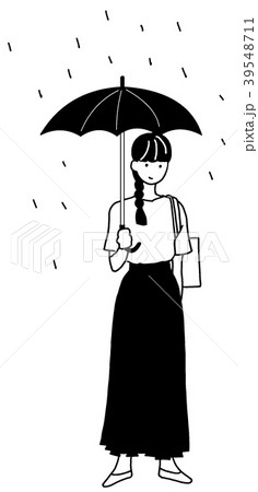 傘 女性 若い 白黒のイラスト素材