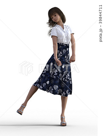 女性 ファッション ワンピース ロングスカートのイラスト素材
