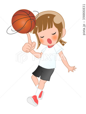 女の子 小学生 回す バスケのイラスト素材