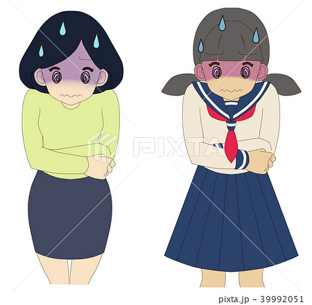 女の子 腹痛 生理痛 女子高生のイラスト素材