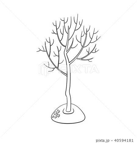 白黒 モノクロ ベクター りんごの木のイラスト素材