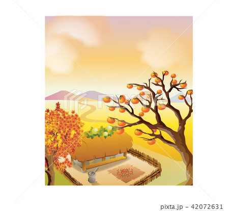 柿の木 風景 秋 田舎のイラスト素材