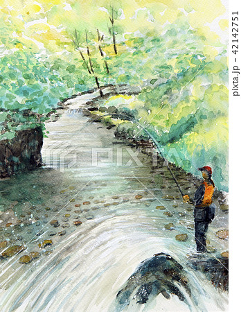 川 水彩 風景 釣りのイラスト素材 - PIXTA