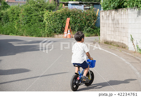 幼児 後姿 少年 自転車の写真素材