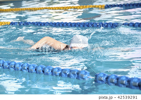女の子 水中 プール 小学生の写真素材