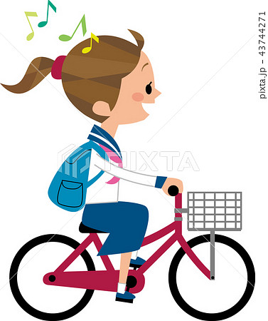 セーラー服 女子高生 自転車 通学のイラスト素材