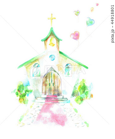 教会 チャペル 水彩 白バックのイラスト素材