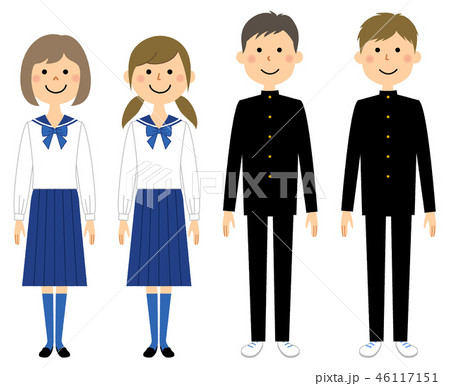 中学生 女の子 男の子 学生服のイラスト素材