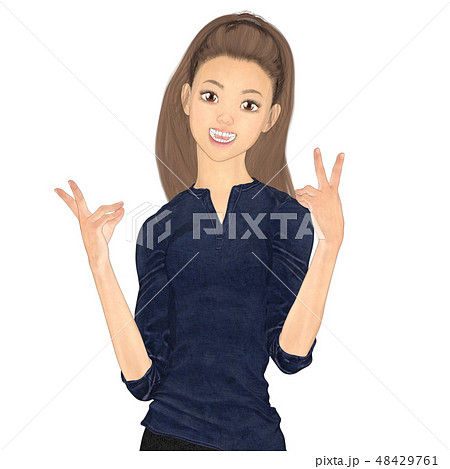 ピースサイン 女性 人物 モデルのイラスト素材