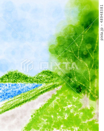 帰り道 風景 河原 緑のイラスト素材