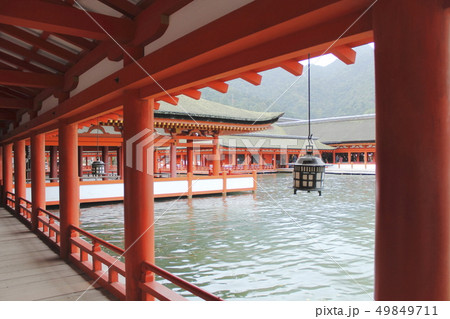 厳島神社 屋内 赤色 日本の写真素材