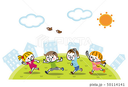 子供 女の子 走る ランニングのイラスト素材