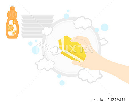 食器洗い 皿洗い スポンジ 洗剤のイラスト素材