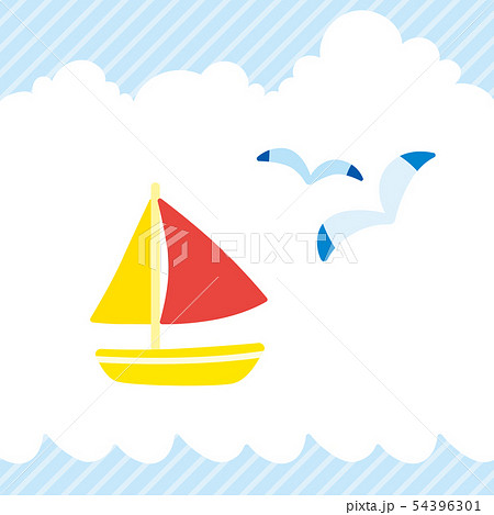 海 船 ヨット かわいい 波のイラスト素材