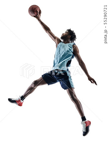 シルエット バスケ 影 スポーツの写真素材