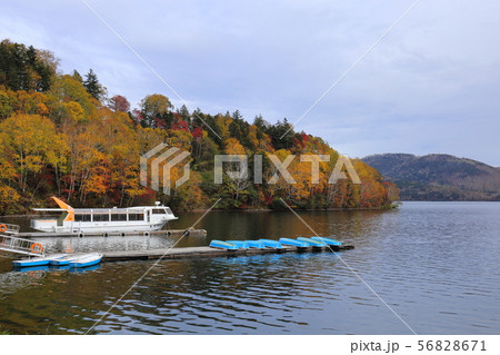 然別湖 湖 遊覧船 鹿追町の写真素材