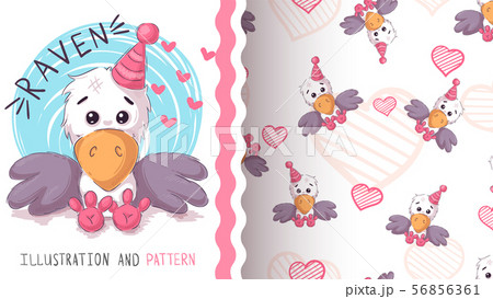 Cute Teddy Raven Seamless Patternのイラスト素材