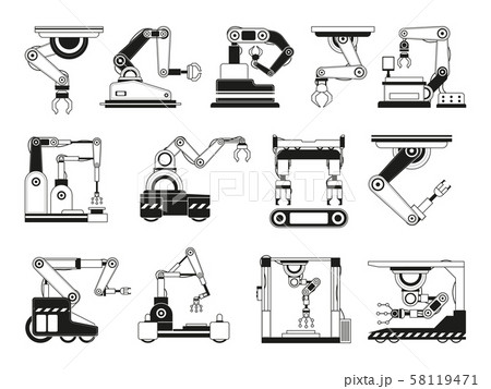 モノクローム 白黒 ロボット アイコンのイラスト素材