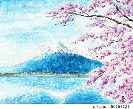 富士山 水彩画 水彩 逆さ富士のイラスト素材 - PIXTA