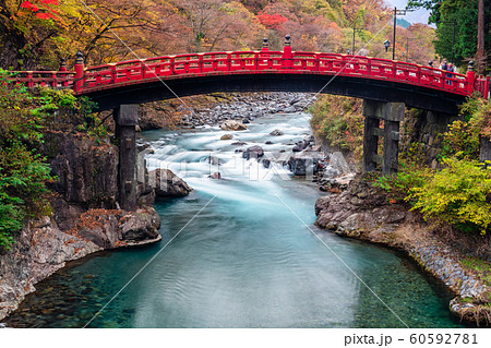 日光 神橋 橋 大谷川の写真素材