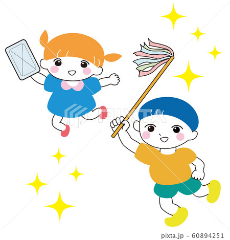 小学生 男の子 女の子 掃除のイラスト素材