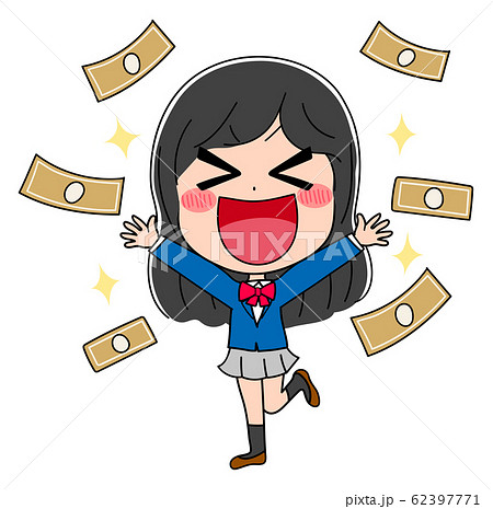 お金 大金 女性 キャラクターのイラスト素材