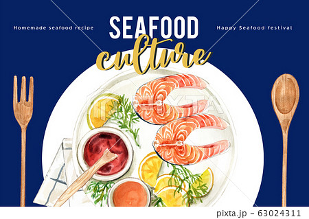 Seafood Frame Design With Illustrationのイラスト素材