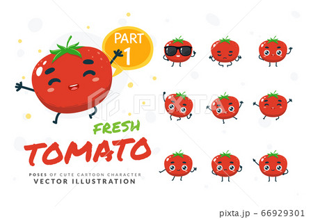 トマト かわいい 顔 野菜 キャラクターの写真素材