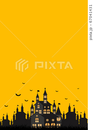 ハロウィン コウモリ 城 シルエットのイラスト素材