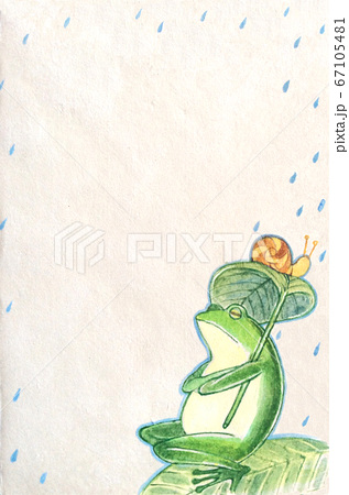 白バック 水彩 雨 カエルのイラスト素材