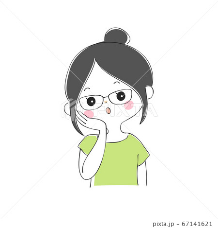 女性 イラスト 頬杖 ポーズの写真素材